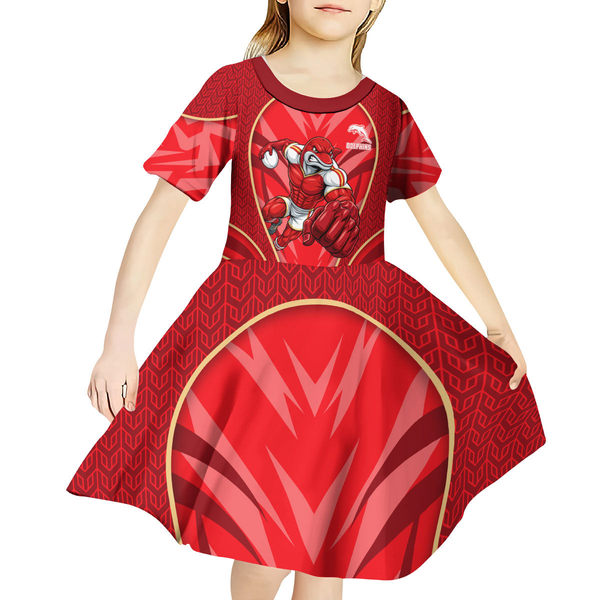 Dolphins Rugby Mascot Kid Short Sleeve Dress Australian Rugby Culture - Tribal Inspired Dolphin