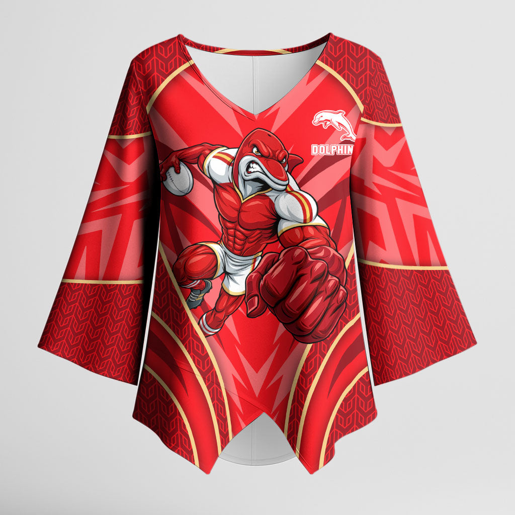 Dolphins Rugby Mascot Kimono Sleeve Blouse Australian Rugby Culture - Tribal Inspired Dolphin