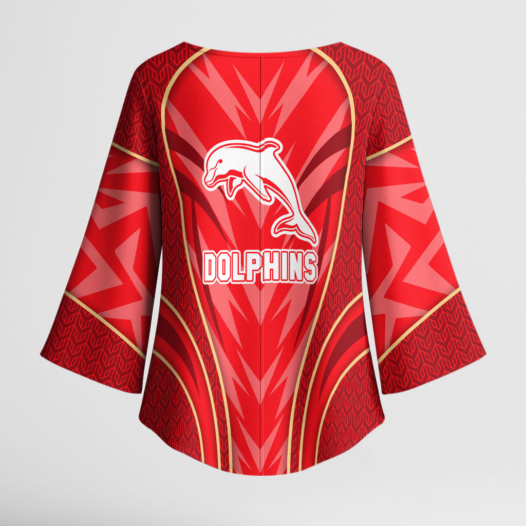 Dolphins Rugby Mascot Kimono Sleeve Blouse Australian Rugby Culture - Tribal Inspired Dolphin