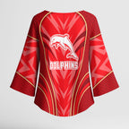 Dolphins Rugby Mascot Kimono Sleeve Blouse Australian Rugby Culture - Tribal Inspired Dolphin