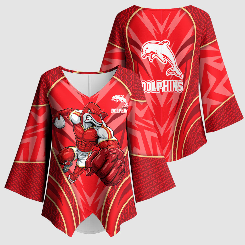 Dolphins Rugby Mascot Kimono Sleeve Blouse Australian Rugby Culture - Tribal Inspired Dolphin