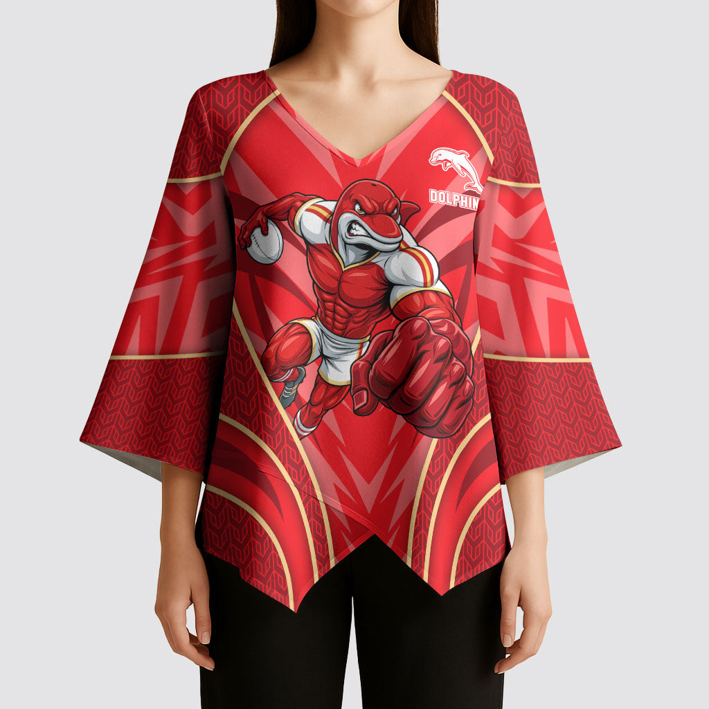 Dolphins Rugby Mascot Kimono Sleeve Blouse Australian Rugby Culture - Tribal Inspired Dolphin