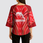 Dolphins Rugby Mascot Kimono Sleeve Blouse Australian Rugby Culture - Tribal Inspired Dolphin