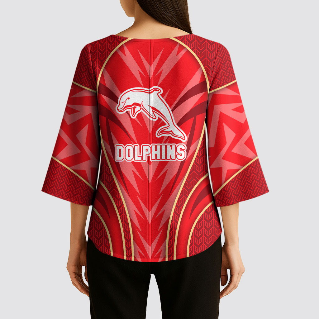 Dolphins Rugby Mascot Kimono Sleeve Blouse Australian Rugby Culture - Tribal Inspired Dolphin