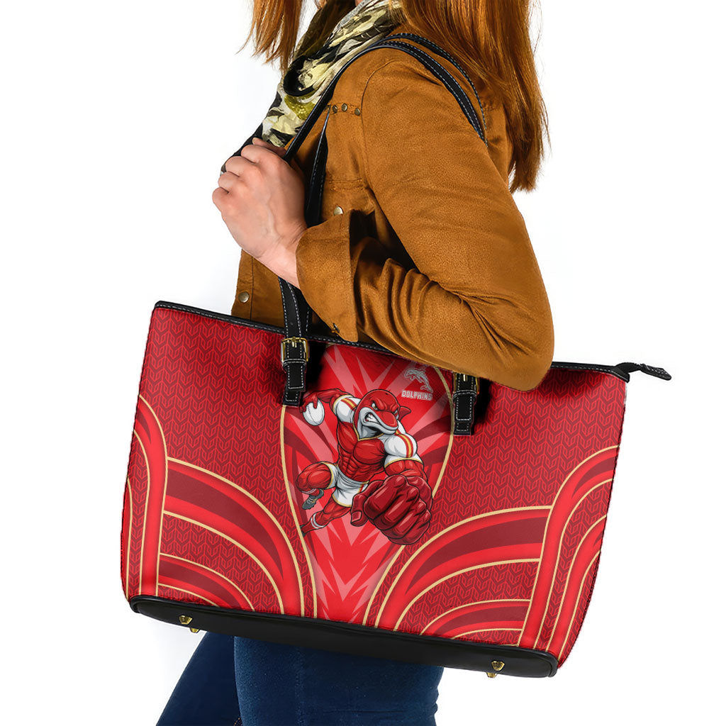 Dolphins Rugby Mascot Leather Tote Bag Australian Rugby Culture - Tribal Inspired Dolphin