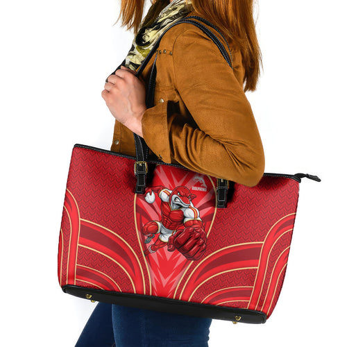 Dolphins Rugby Mascot Leather Tote Bag Australian Rugby Culture - Tribal Inspired Dolphin