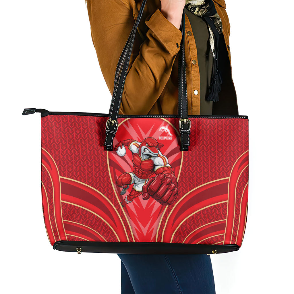 Dolphins Rugby Mascot Leather Tote Bag Australian Rugby Culture - Tribal Inspired Dolphin