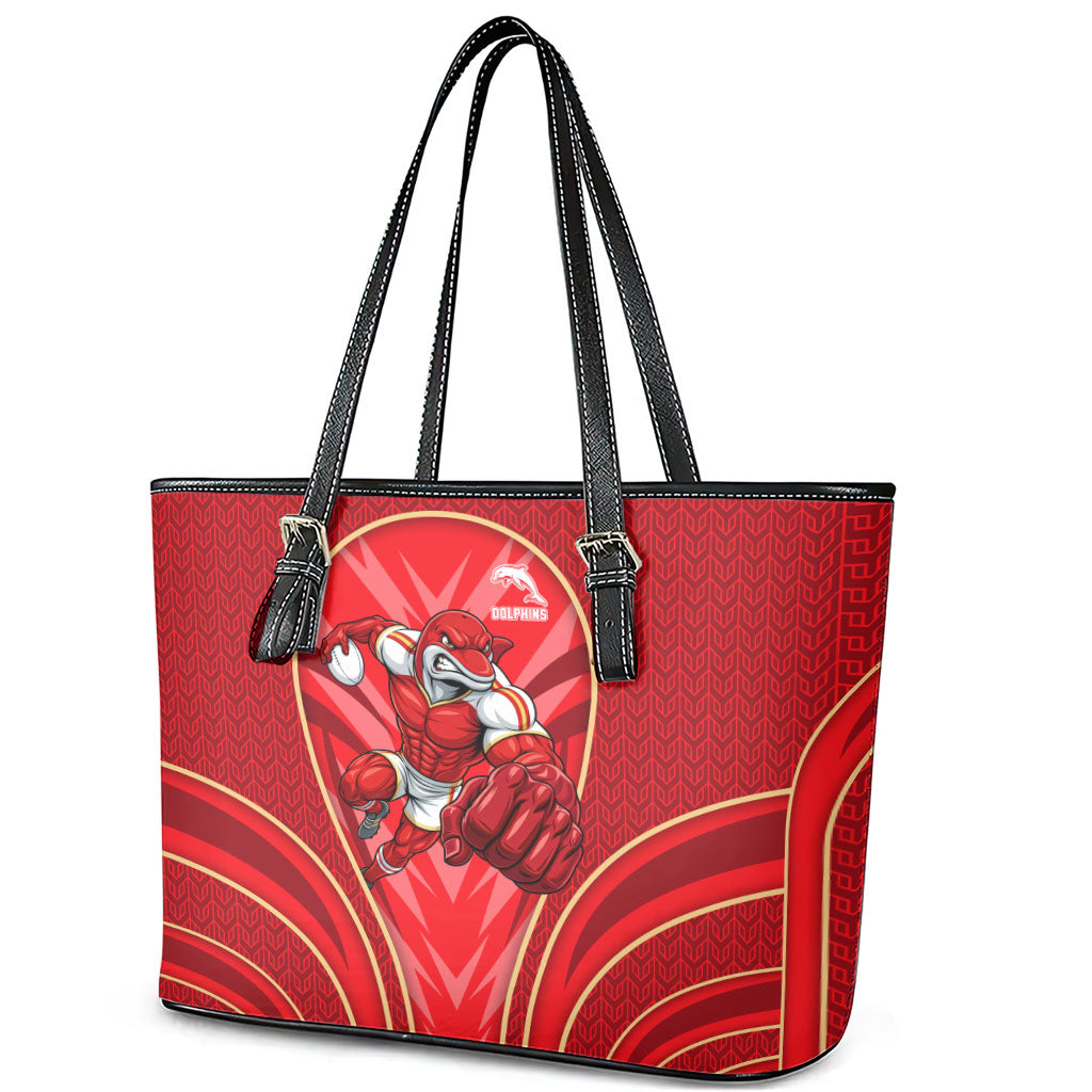 Dolphins Rugby Mascot Leather Tote Bag Australian Rugby Culture - Tribal Inspired Dolphin