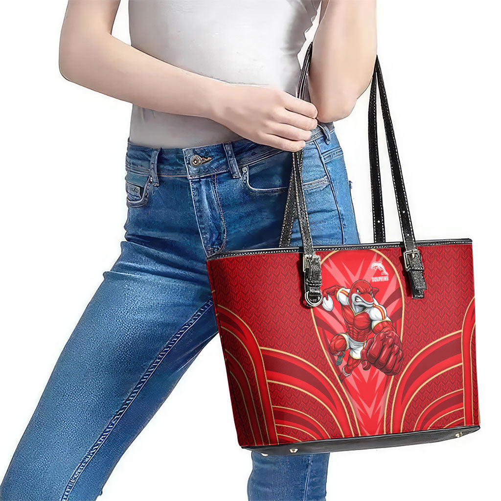 Dolphins Rugby Mascot Leather Tote Bag Australian Rugby Culture - Tribal Inspired Dolphin