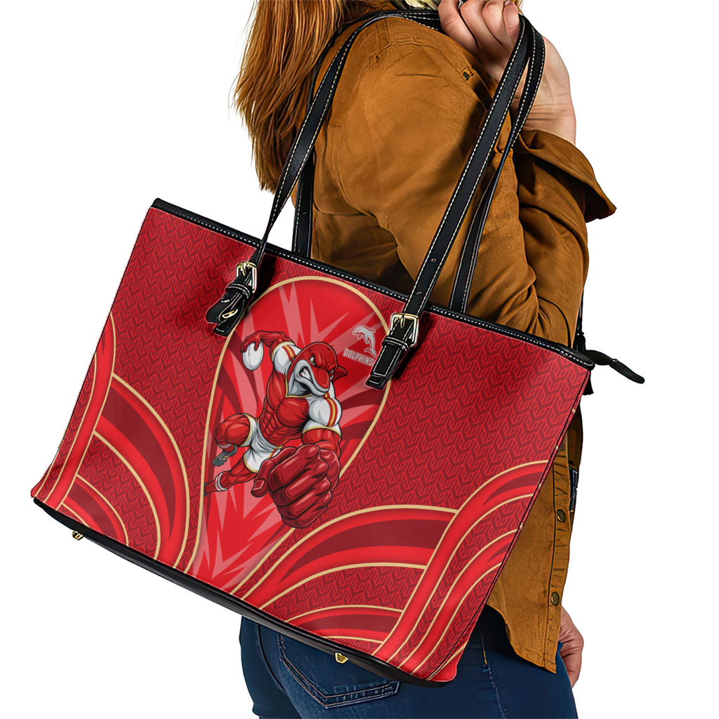 Dolphins Rugby Mascot Leather Tote Bag Australian Rugby Culture - Tribal Inspired Dolphin
