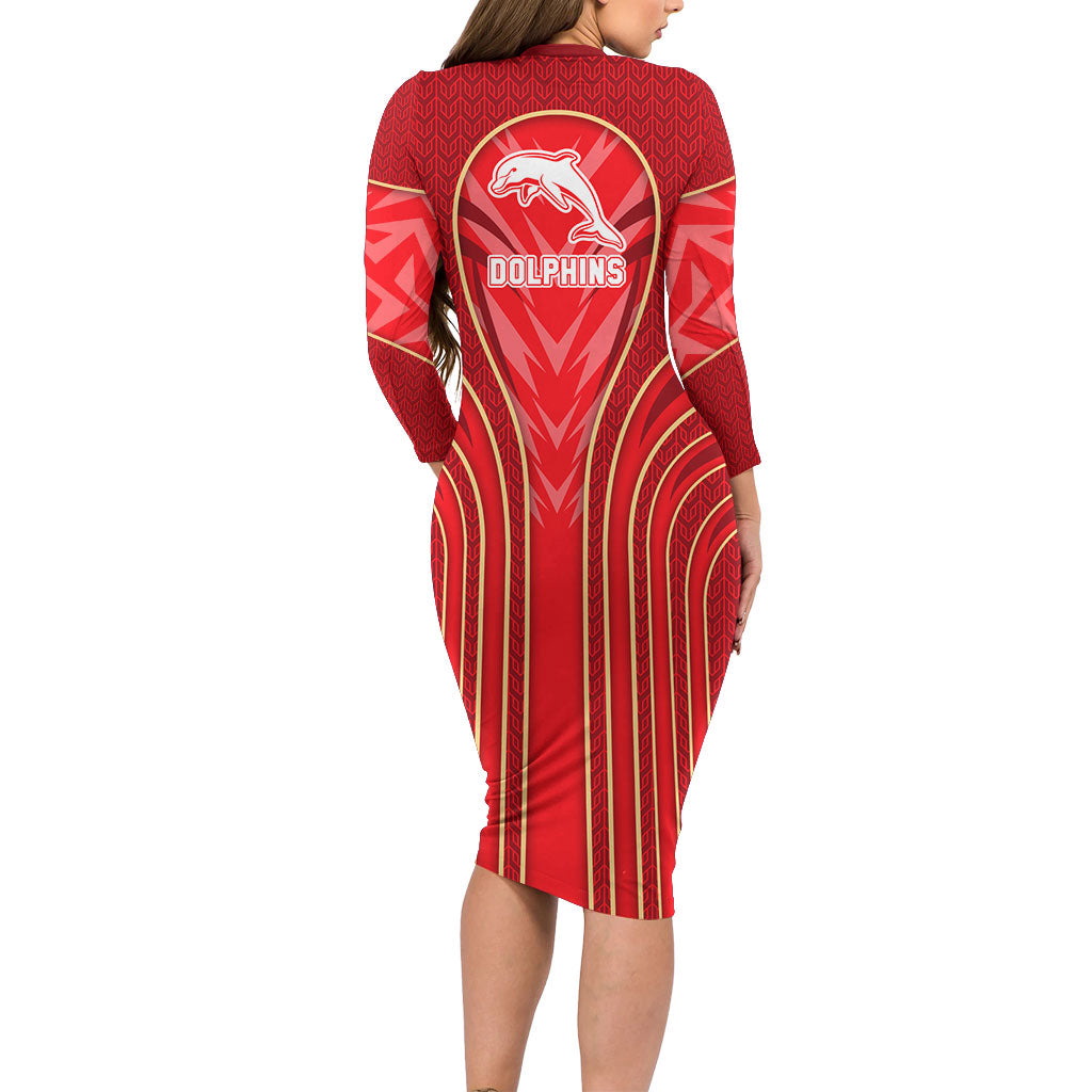 Dolphins Rugby Mascot Long Sleeve Bodycon Dress Australian Rugby Culture - Tribal Inspired Dolphin
