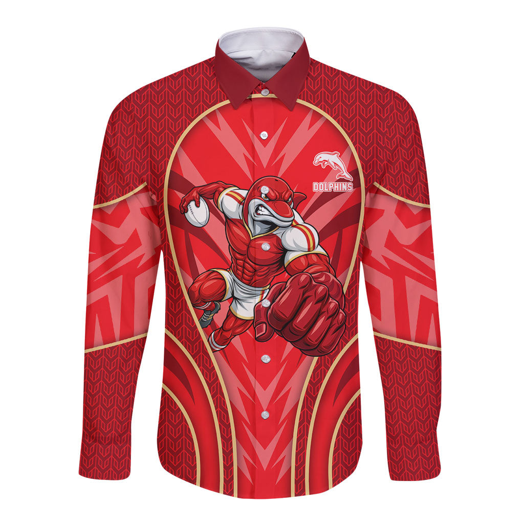 Dolphins Rugby Mascot Long Sleeve Button Shirt Australian Rugby Culture - Tribal Inspired Dolphin