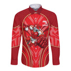 Dolphins Rugby Mascot Long Sleeve Button Shirt Australian Rugby Culture - Tribal Inspired Dolphin