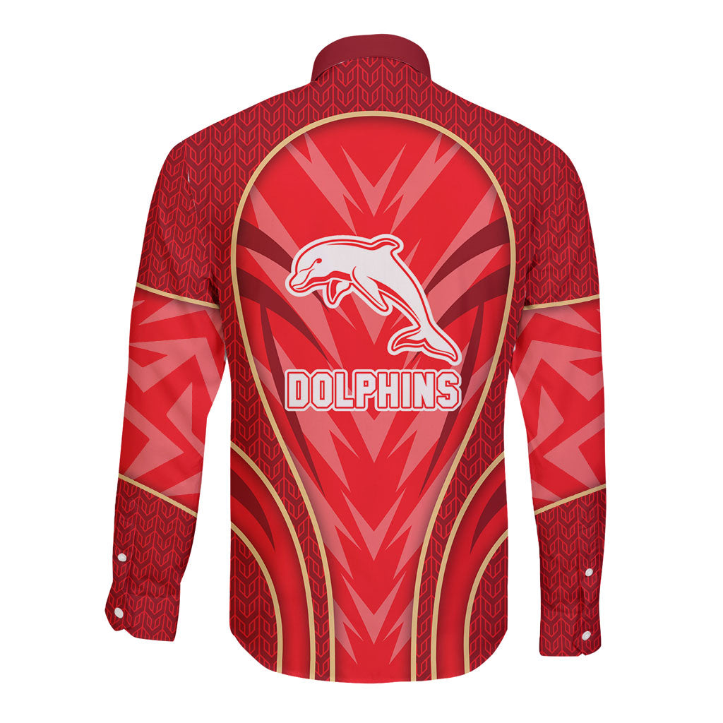 Dolphins Rugby Mascot Long Sleeve Button Shirt Australian Rugby Culture - Tribal Inspired Dolphin