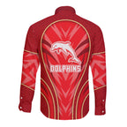 Dolphins Rugby Mascot Long Sleeve Button Shirt Australian Rugby Culture - Tribal Inspired Dolphin