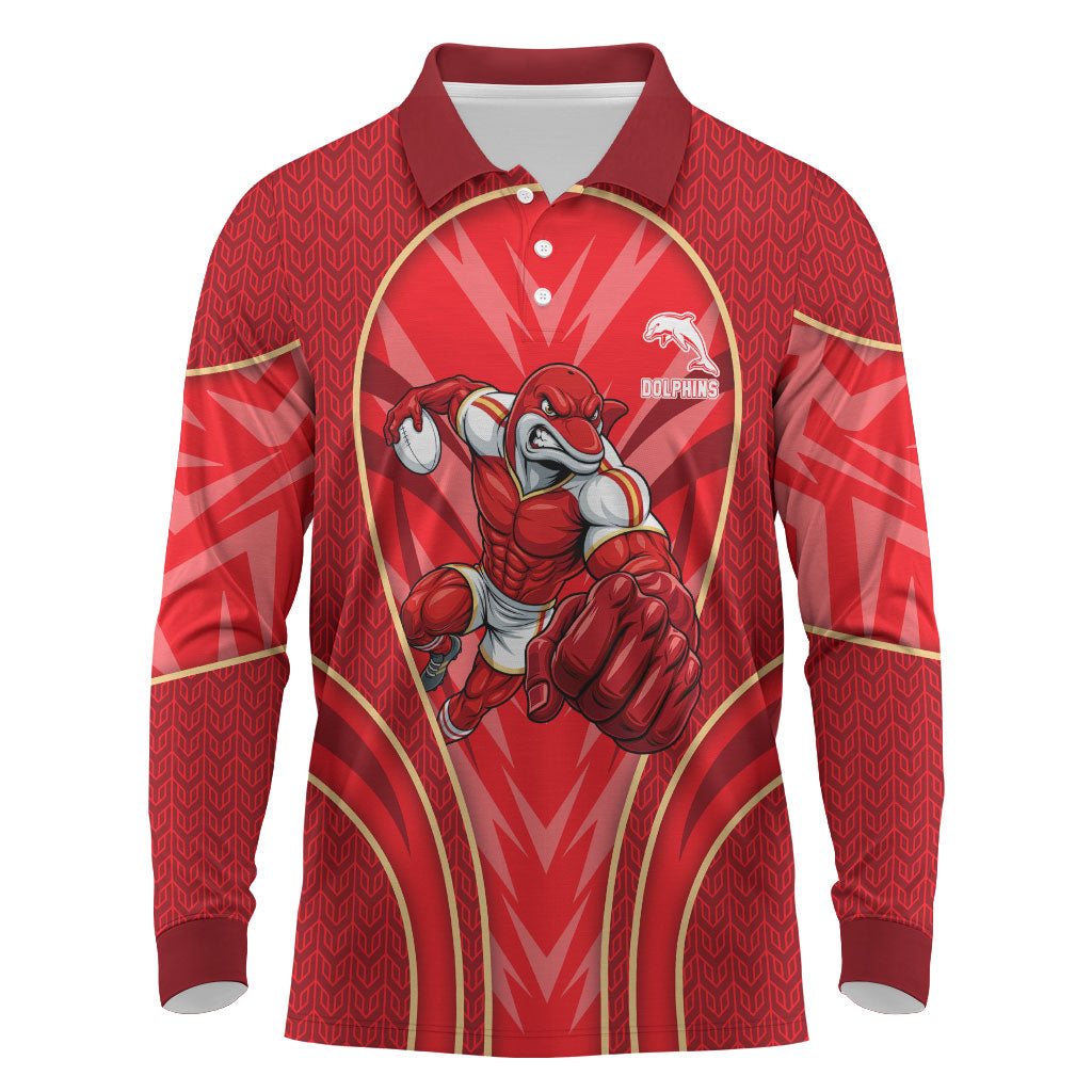 Dolphins Rugby Mascot Long Sleeve Polo Shirt Australian Rugby Culture - Tribal Inspired Dolphin