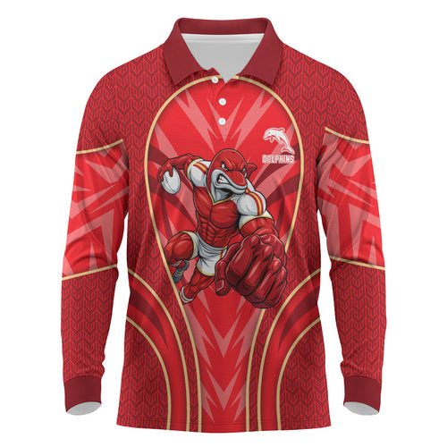 Dolphins Rugby Mascot Long Sleeve Polo Shirt Australian Rugby Culture - Tribal Inspired Dolphin