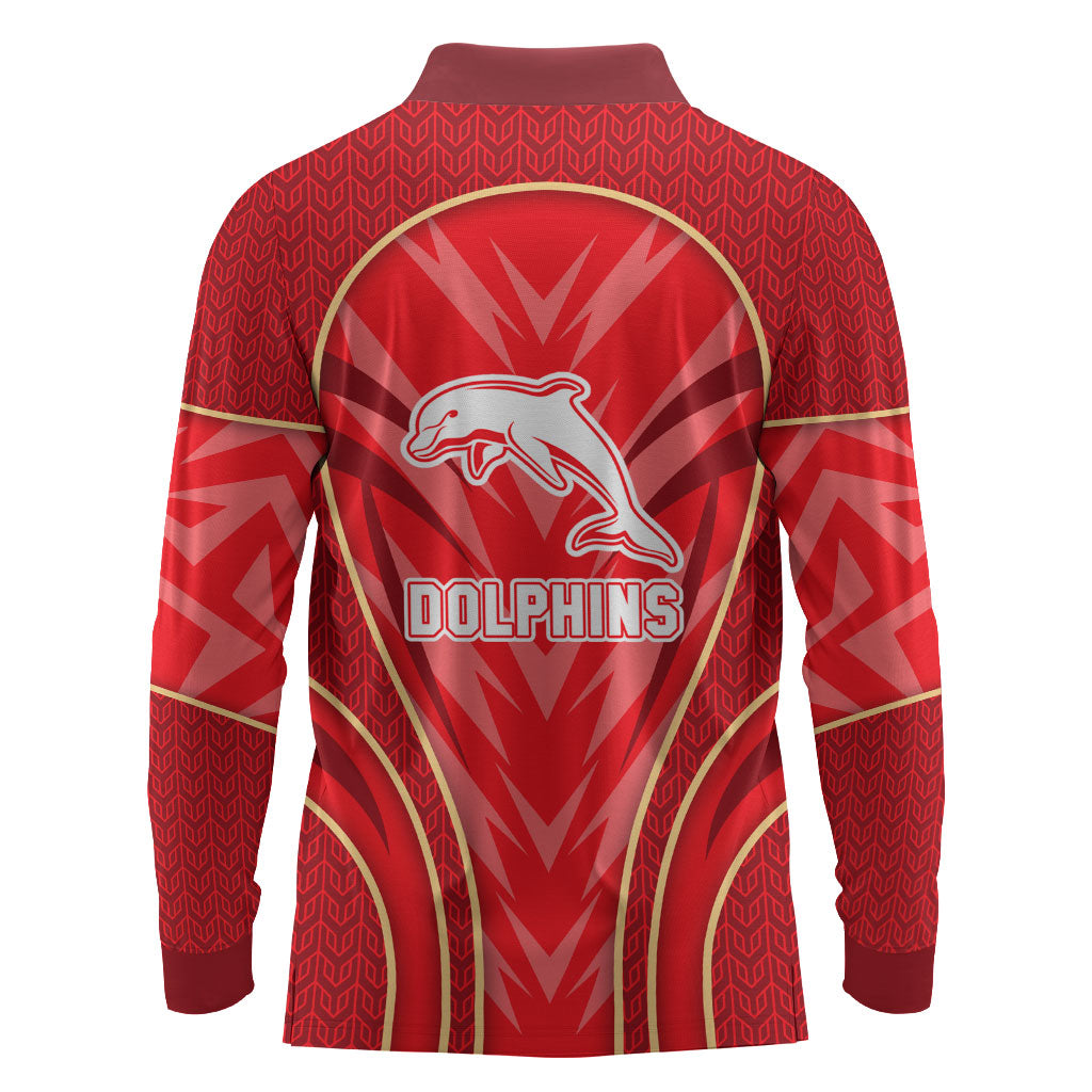 Dolphins Rugby Mascot Long Sleeve Polo Shirt Australian Rugby Culture - Tribal Inspired Dolphin
