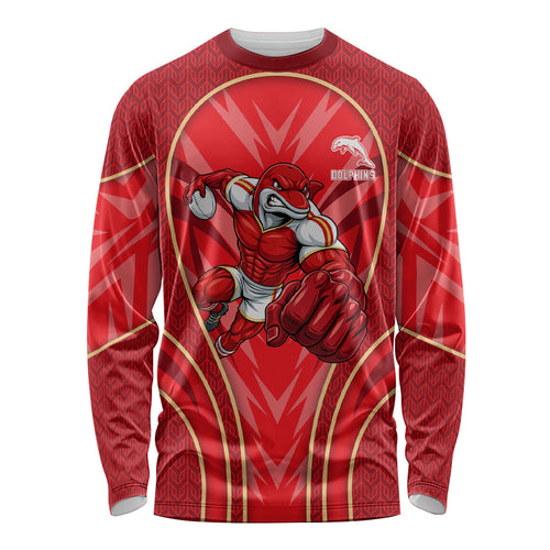 Dolphins Rugby Mascot Long Sleeve Shirt Australian Rugby Culture - Tribal Inspired Dolphin
