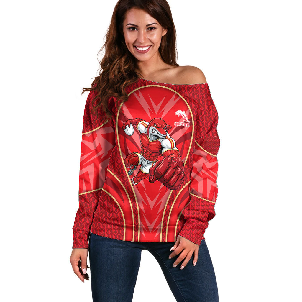 Dolphins Rugby Mascot Off Shoulder Sweater Australian Rugby Culture - Tribal Inspired Dolphin