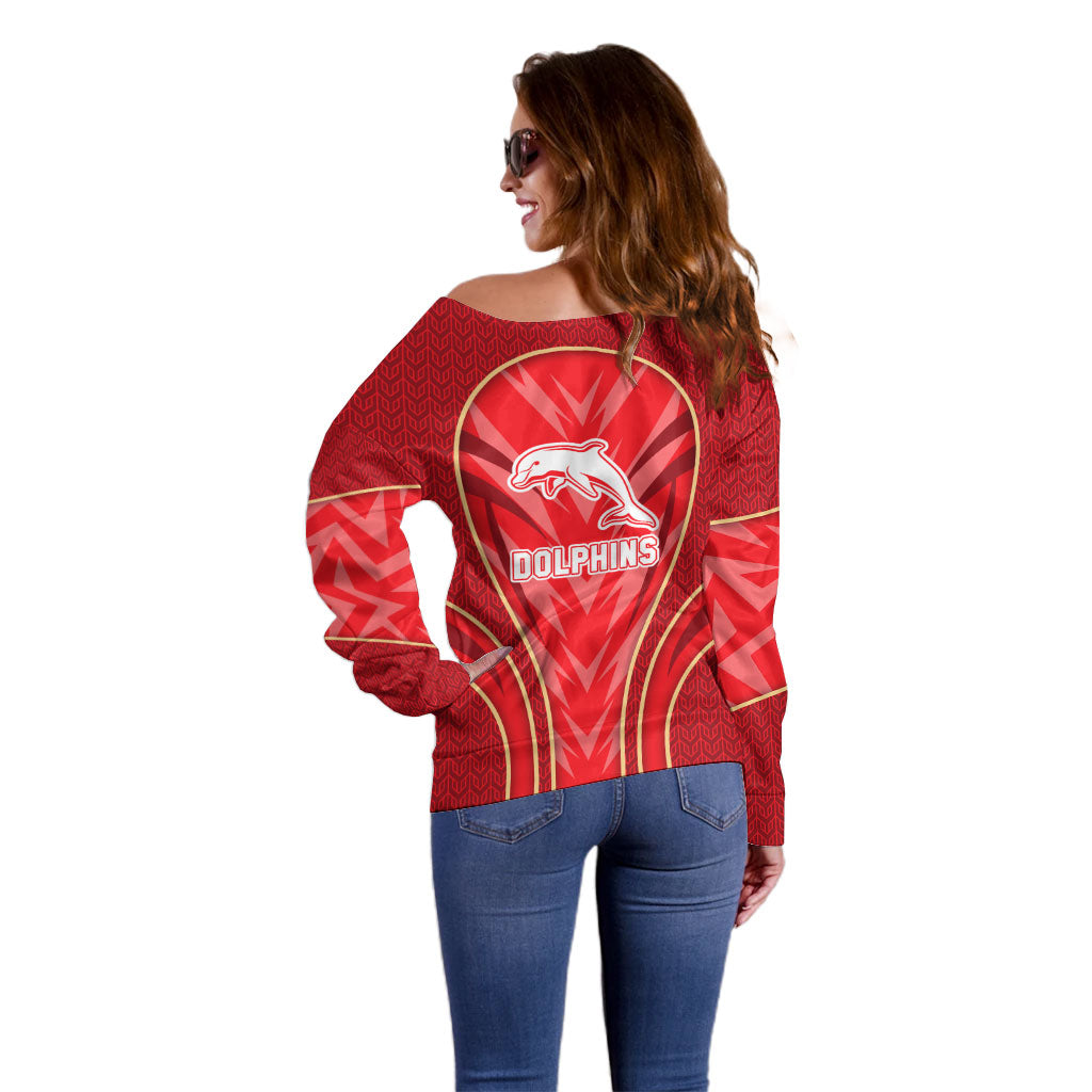 Dolphins Rugby Mascot Off Shoulder Sweater Australian Rugby Culture - Tribal Inspired Dolphin