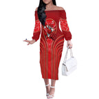 Dolphins Rugby Mascot Off The Shoulder Long Sleeve Dress Australian Rugby Culture - Tribal Inspired Dolphin
