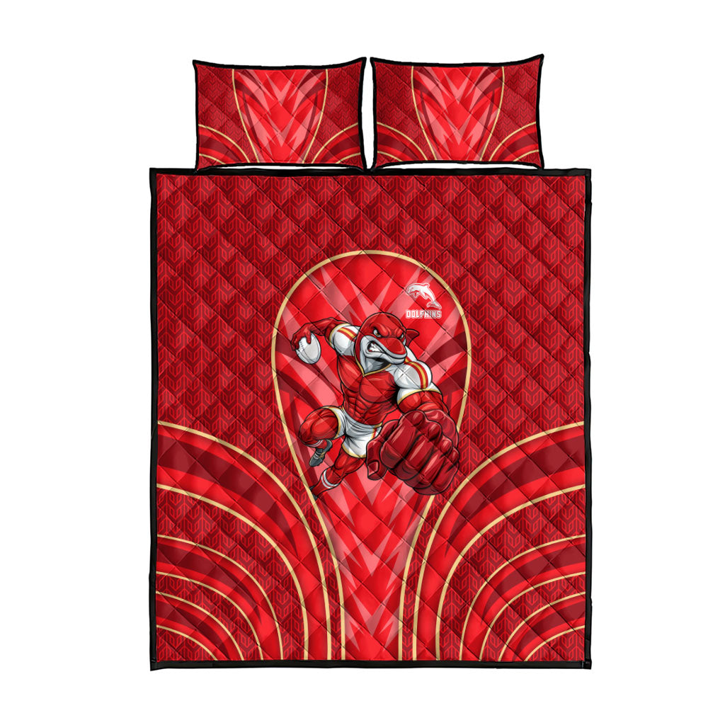 Dolphins Rugby Mascot Quilt Bed Set Australian Rugby Culture - Tribal Inspired Dolphin