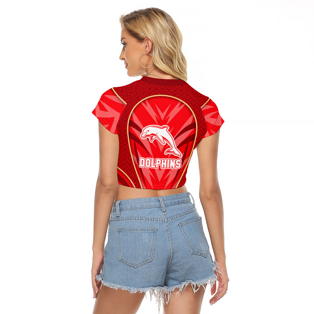 Dolphins Rugby Mascot Raglan Cropped T Shirt Australian Rugby Culture - Tribal Inspired Dolphin