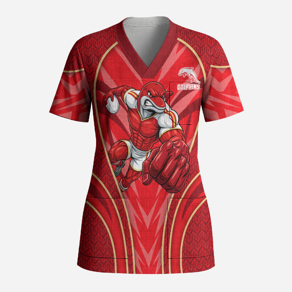 Dolphins Rugby Mascot Scrub Top Australian Rugby Culture - Tribal Inspired Dolphin