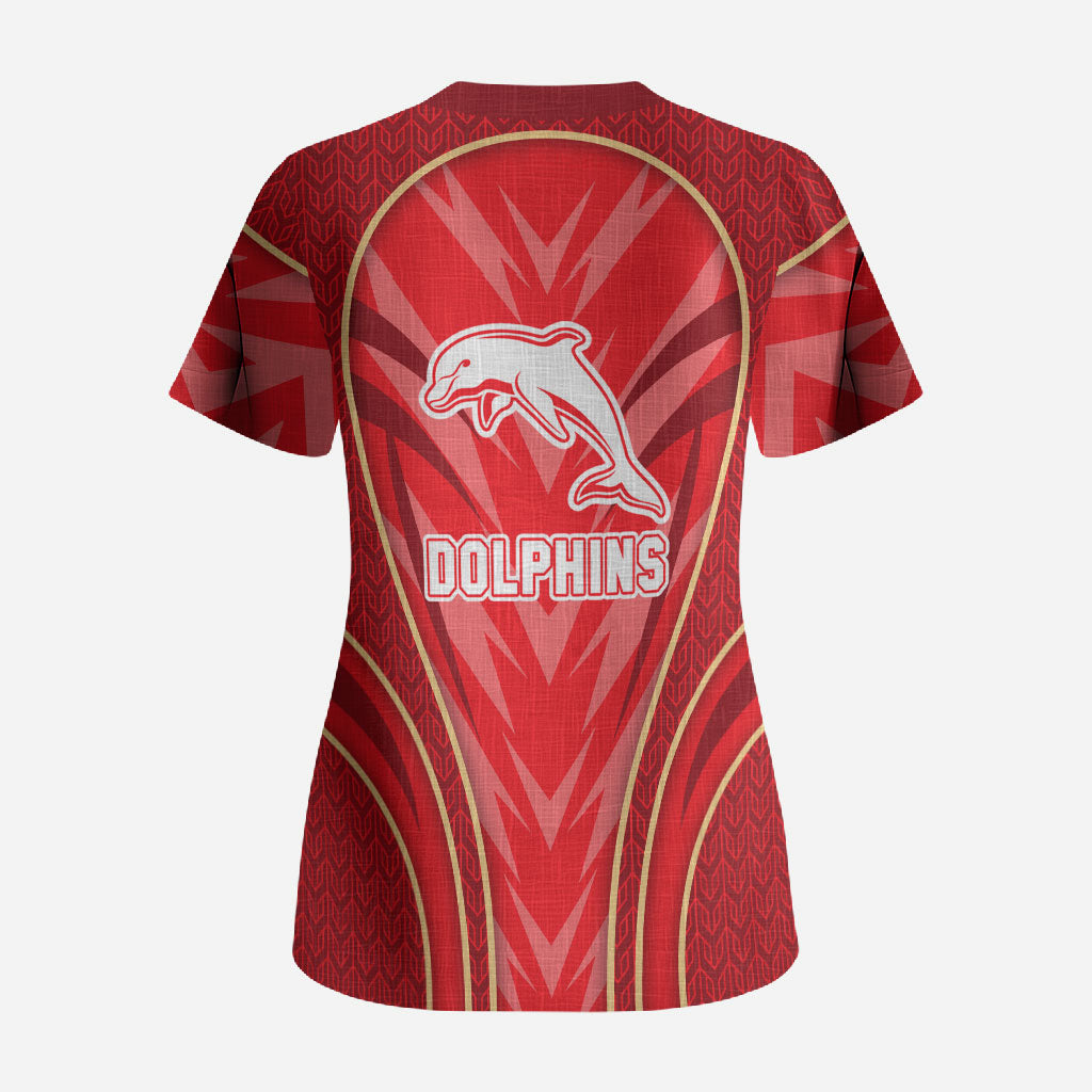 Dolphins Rugby Mascot Scrub Top Australian Rugby Culture - Tribal Inspired Dolphin
