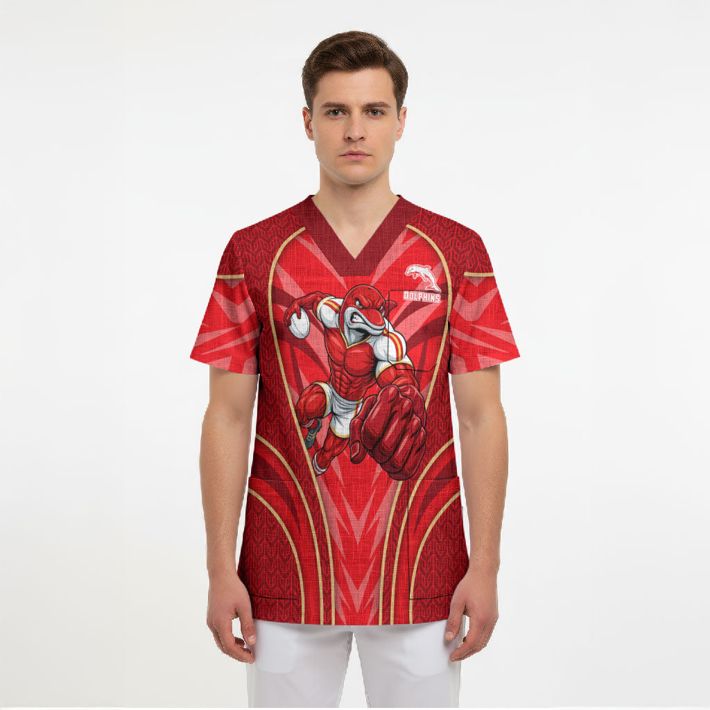 Dolphins Rugby Mascot Scrub Top Australian Rugby Culture - Tribal Inspired Dolphin