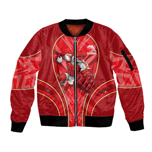 Dolphins Rugby Mascot Sleeve Zip Bomber Jacket Australian Rugby Culture - Tribal Inspired Dolphin