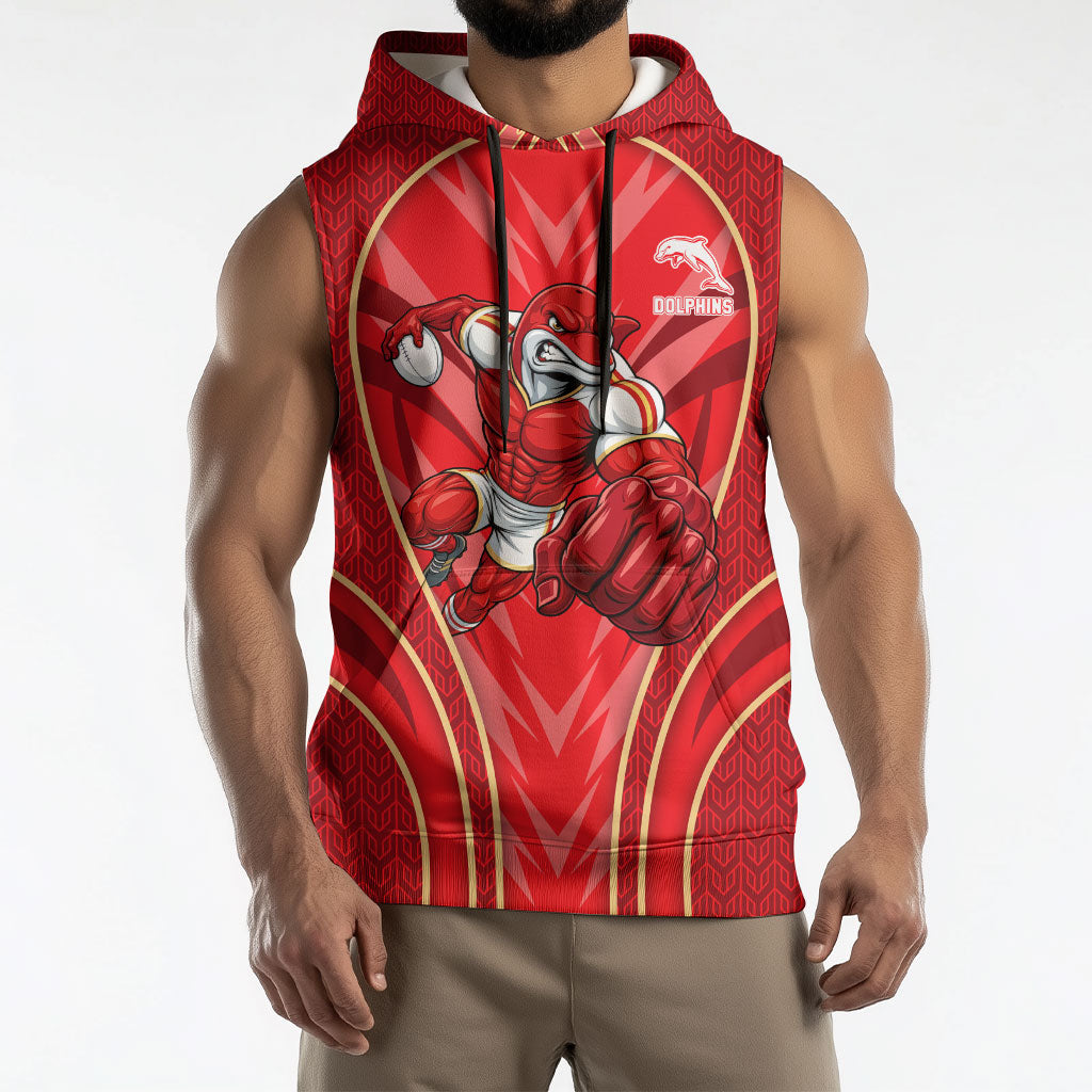 Dolphins Rugby Mascot Sleeveless Hoodie Australian Rugby Culture - Tribal Inspired Dolphin