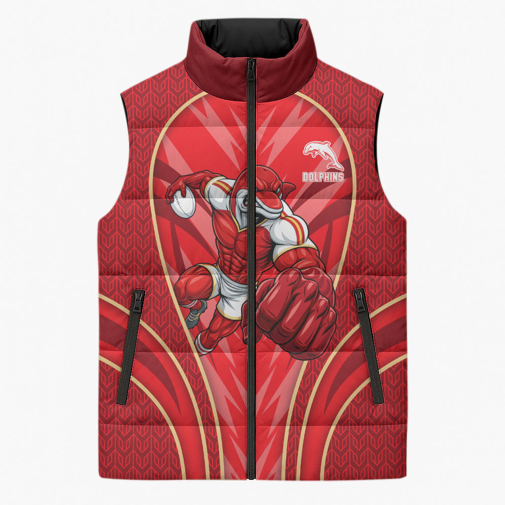 Dolphins Rugby Mascot Sleeveless Puffer Jacket Australian Rugby Culture - Tribal Inspired Dolphin