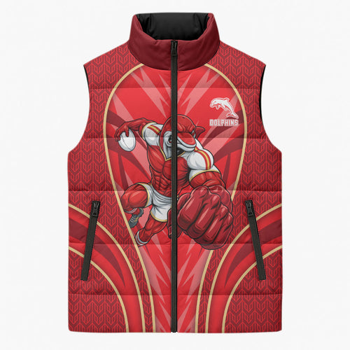 Dolphins Rugby Mascot Sleeveless Puffer Jacket Australian Rugby Culture - Tribal Inspired Dolphin