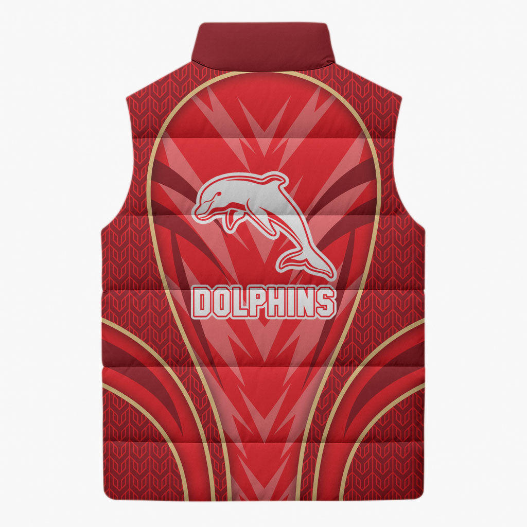 Dolphins Rugby Mascot Sleeveless Puffer Jacket Australian Rugby Culture - Tribal Inspired Dolphin