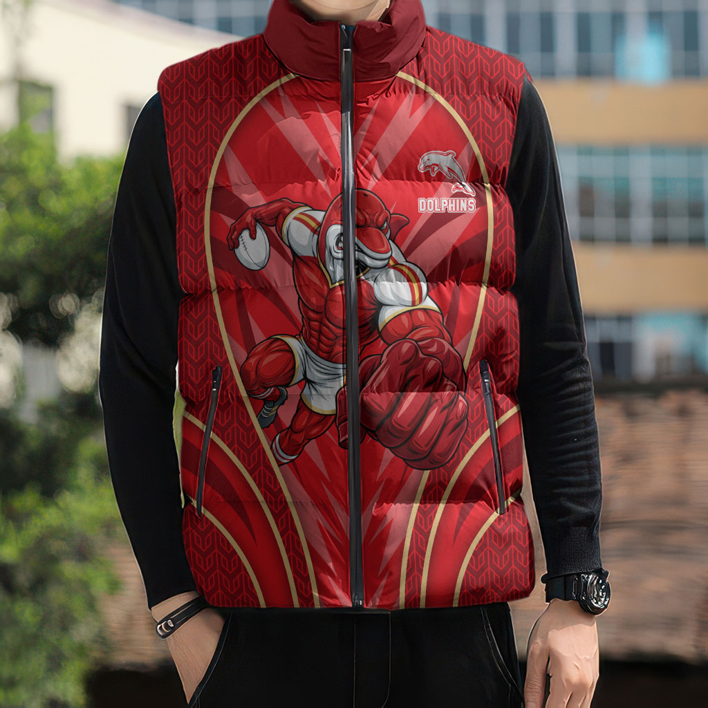 Dolphins Rugby Mascot Sleeveless Puffer Jacket Australian Rugby Culture - Tribal Inspired Dolphin