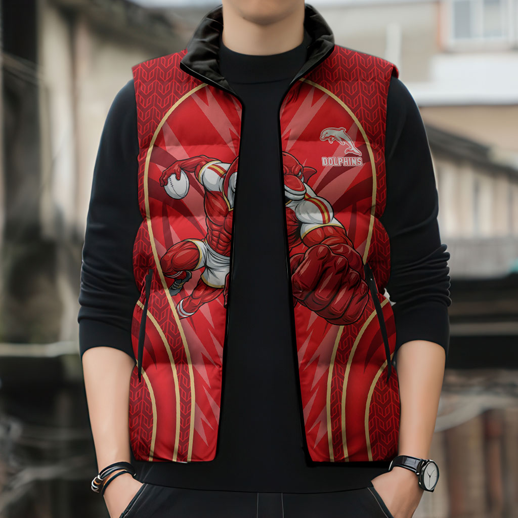 Dolphins Rugby Mascot Sleeveless Puffer Jacket Australian Rugby Culture - Tribal Inspired Dolphin