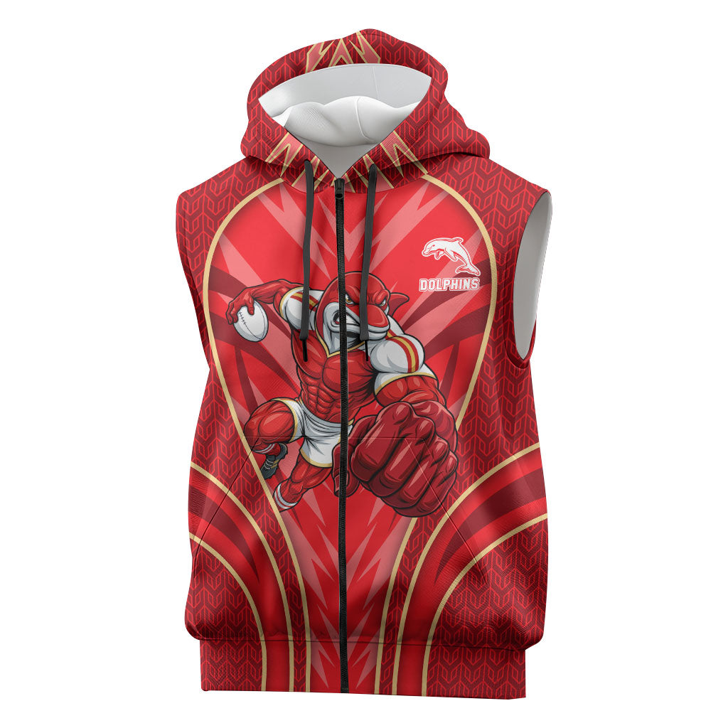 Dolphins Rugby Mascot Sleeveless Zip Hoodie Australian Rugby Culture - Tribal Inspired Dolphin
