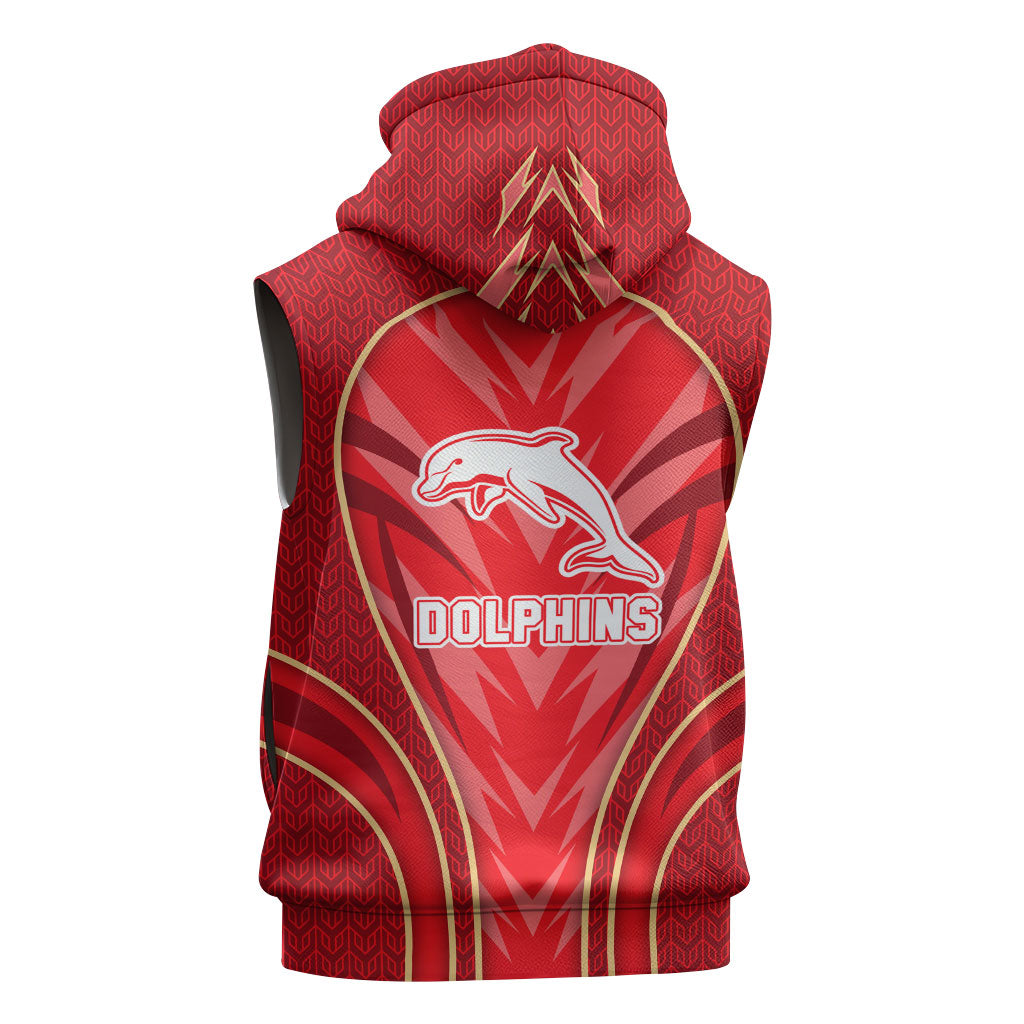Dolphins Rugby Mascot Sleeveless Zip Hoodie Australian Rugby Culture - Tribal Inspired Dolphin