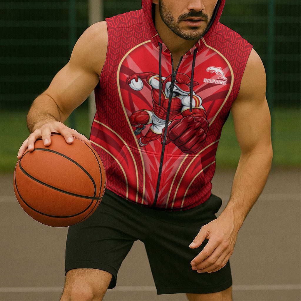 Dolphins Rugby Mascot Sleeveless Zip Hoodie Australian Rugby Culture - Tribal Inspired Dolphin