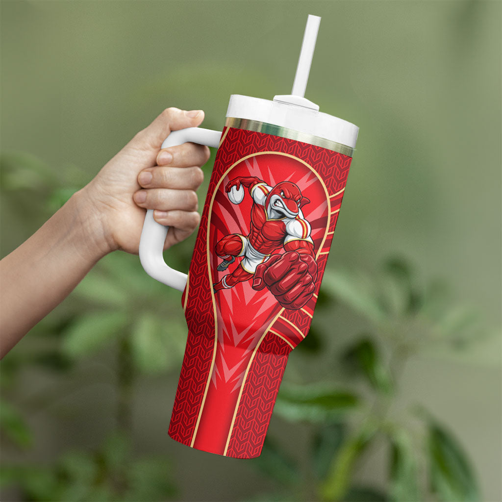 Dolphins Rugby Mascot Tumbler With Handle Australian Rugby Culture - Tribal Inspired Dolphin