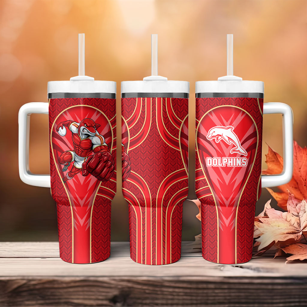Dolphins Rugby Mascot Tumbler With Handle Australian Rugby Culture - Tribal Inspired Dolphin