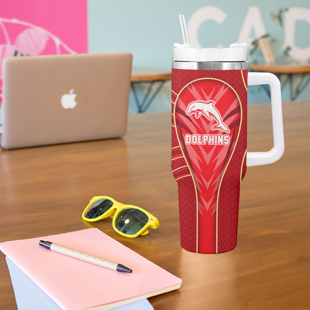 Dolphins Rugby Mascot Tumbler With Handle Australian Rugby Culture - Tribal Inspired Dolphin
