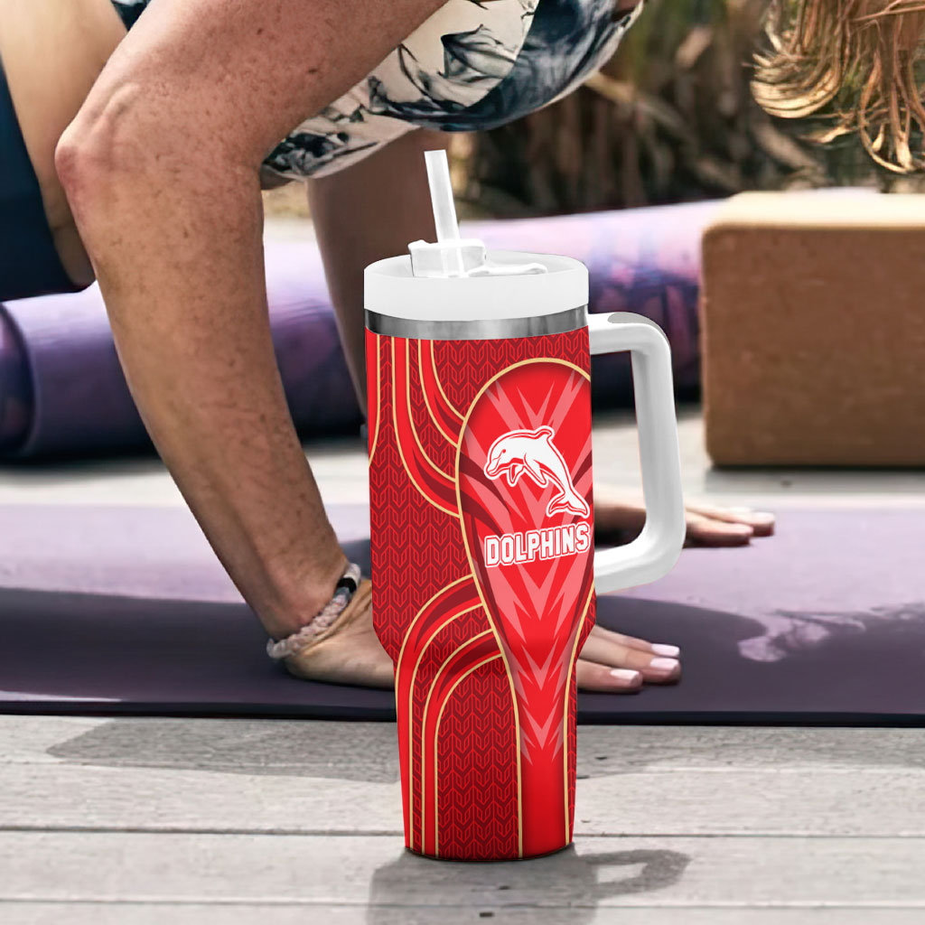 Dolphins Rugby Mascot Tumbler With Handle Australian Rugby Culture - Tribal Inspired Dolphin