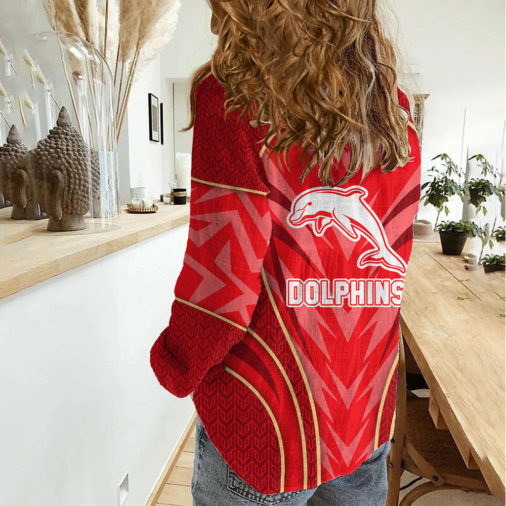 Dolphins Rugby Mascot Women Casual Shirt Australian Rugby Culture - Tribal Inspired Dolphin