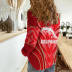 Dolphins Rugby Mascot Women Casual Shirt Australian Rugby Culture - Tribal Inspired Dolphin