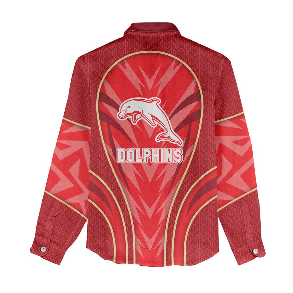 Dolphins Rugby Mascot Women Casual Shirt Australian Rugby Culture - Tribal Inspired Dolphin