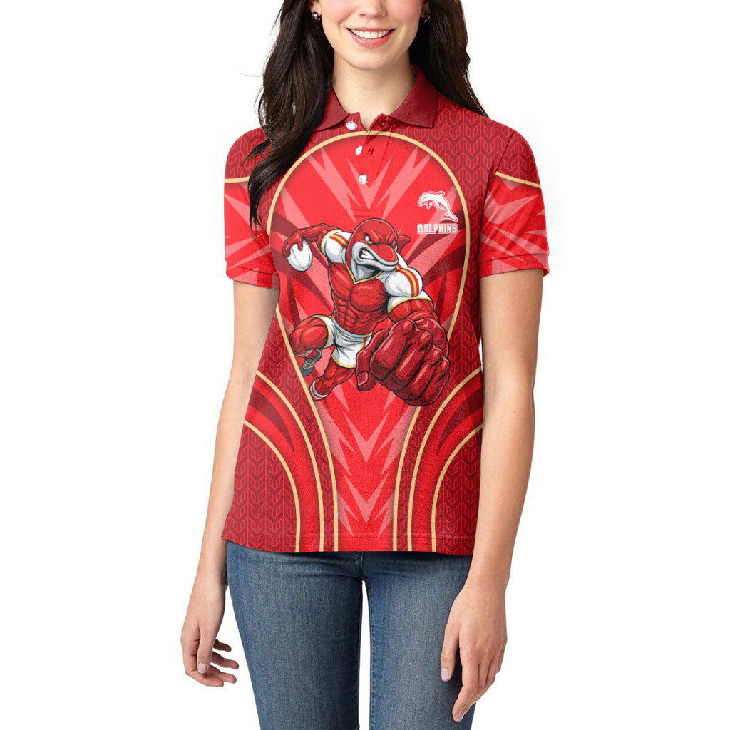 Dolphins Rugby Mascot Women Polo Shirt Australian Rugby Culture - Tribal Inspired Dolphin
