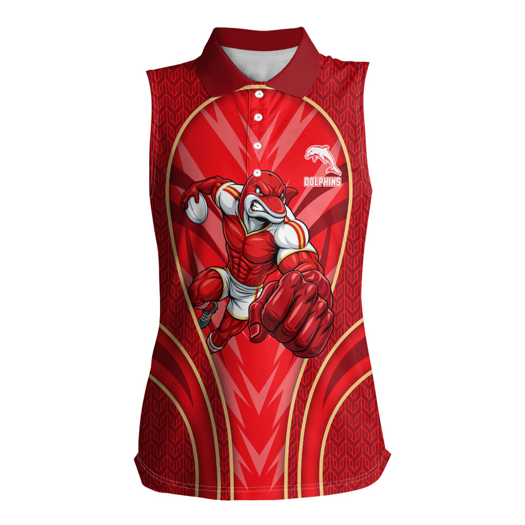 Dolphins Rugby Mascot Women Sleeveless Polo Shirt Australian Rugby Culture - Tribal Inspired Dolphin
